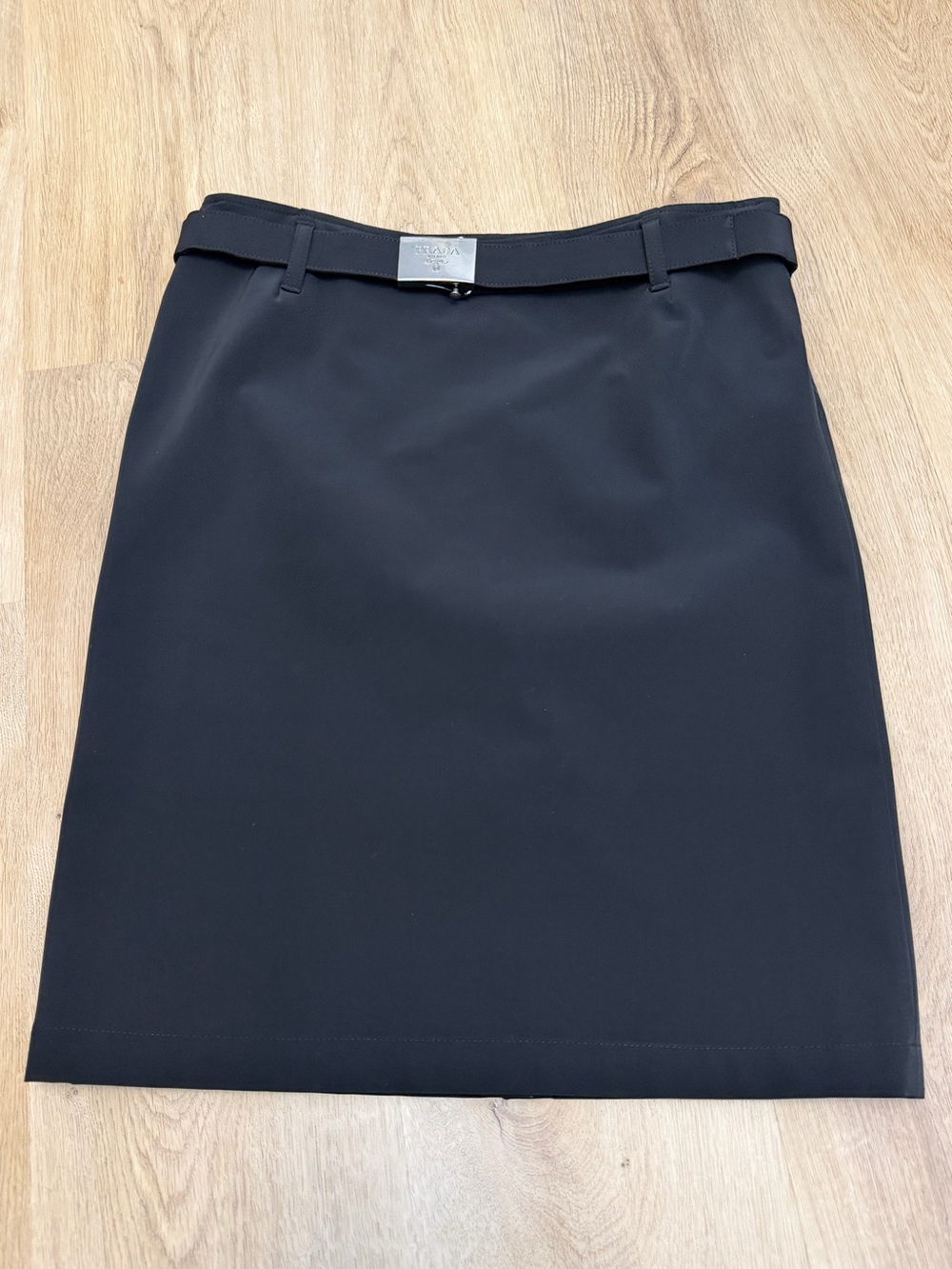 Prada Black Pencil Skirt with Logo Buckle